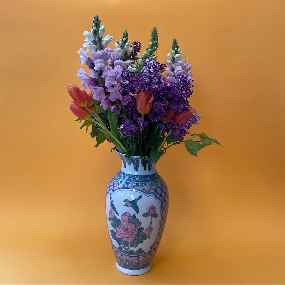 Vintage hand painted porcelain vase 14” Tall - Picture 2 of 10